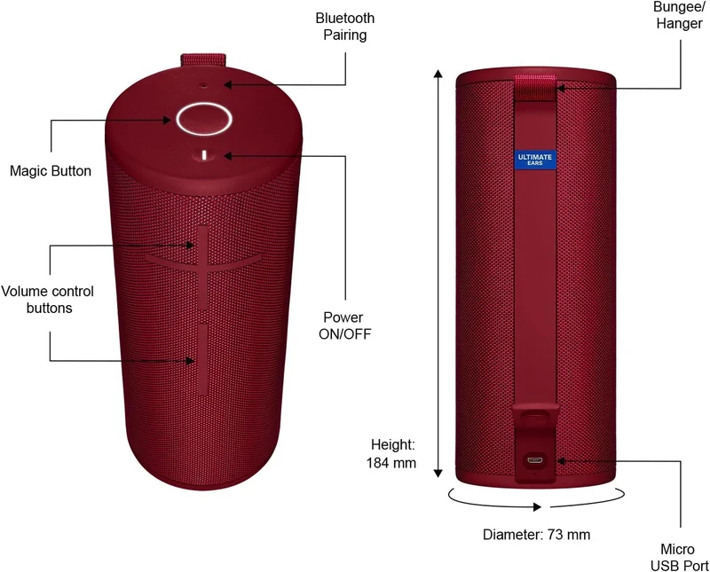 Ultimate Ears Boom 3 Wireless Bluetooth Speaker, Bold Sound + Deep Bass, Bluetooth, Magic Button, Waterproof, 15 Hours Battery, Range of 150 ft, Sunset Red
