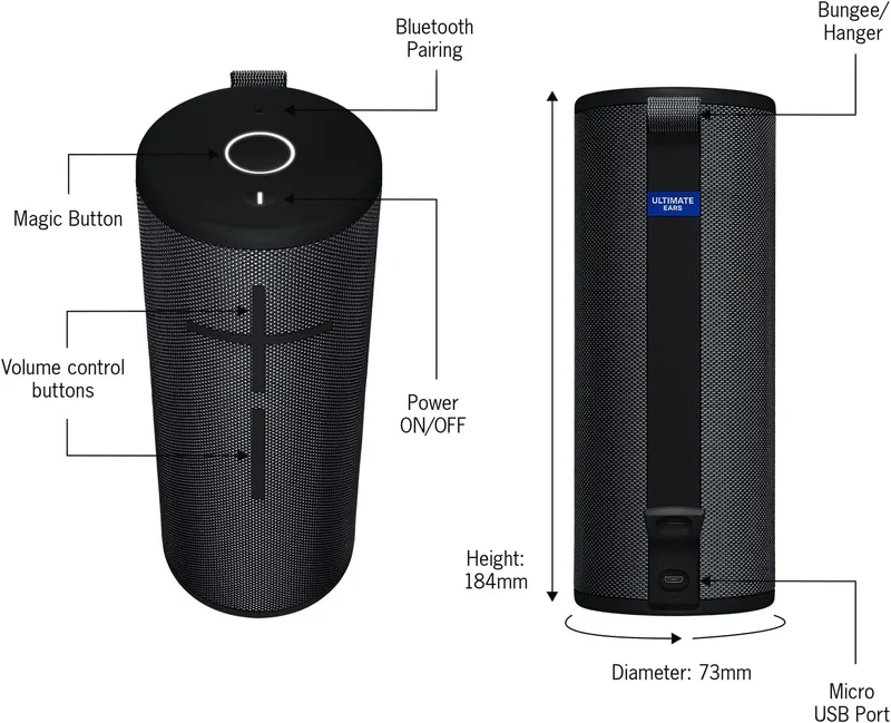 Ultimate Ears Boom 3 Wireless Bluetooth Speaker, Bold Sound + Deep Bass, Bluetooth, Magic Button, Waterproof, 15 Hours Battery, Range of 150 ft, Night Black