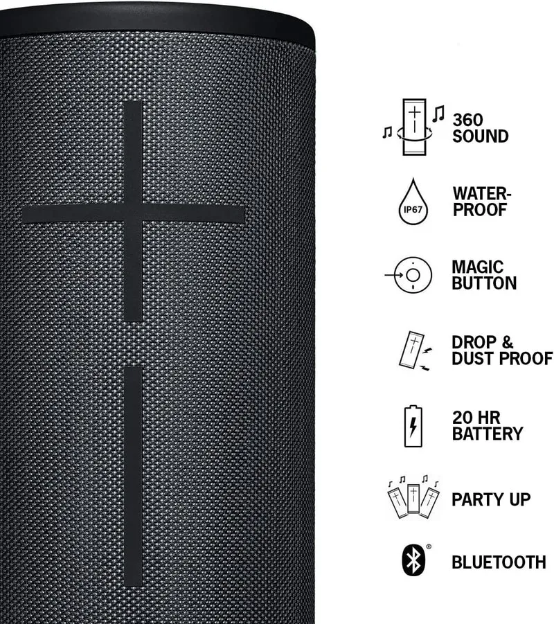 Ultimate Ears MEGABOOM 3 Portable Wireless Bluetooth Speaker (Powerful Sound + Thundering Bass, Bluetooth, Magic Button, Waterproof, Battery 20 Hours) - Night Black, Large