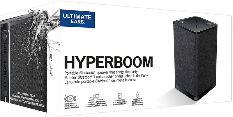 Ultimate Ears Hyperboom Portable & Home Wireless Bluetooth Speaker, Loud Speaker, Big Bass, Water Resistant IPX4, 150 Ft Range – Black