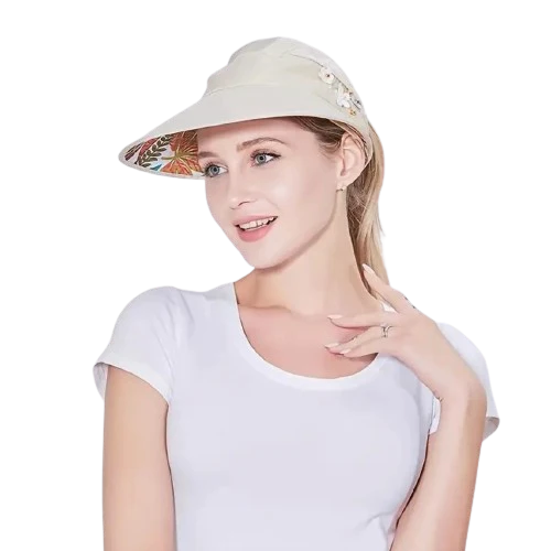 Visière pliable avec fleurs à large bord anti-UV