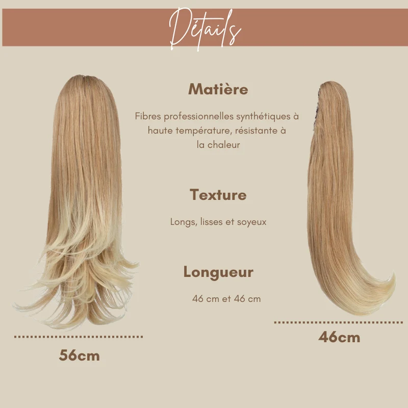 Postiche Queue de Cheval Synthétique longue et soyeuse à pince - 2 Styles