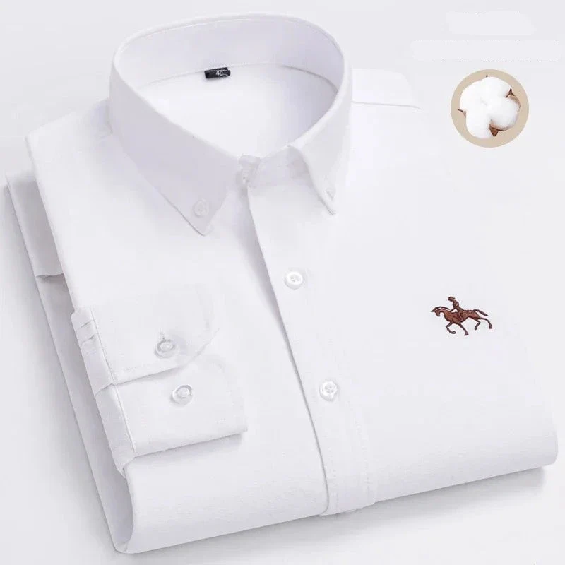 Chemise type Oxford en coton à manches longues pour homme