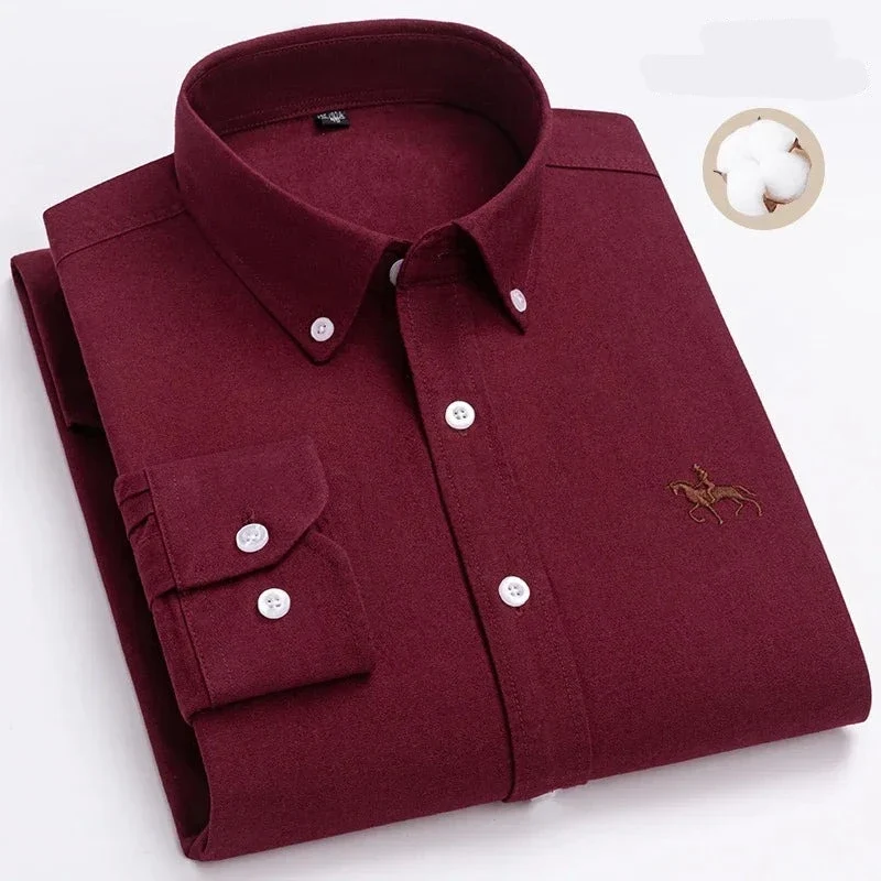 Chemise type Oxford en coton à manches longues pour homme