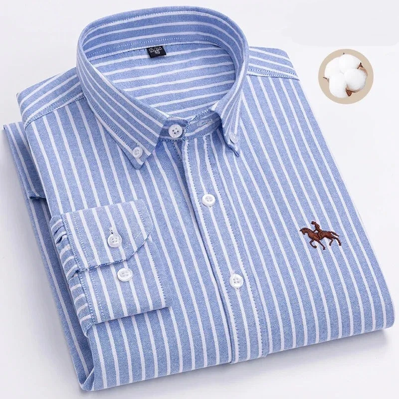 Chemise type Oxford en coton à manches longues pour homme