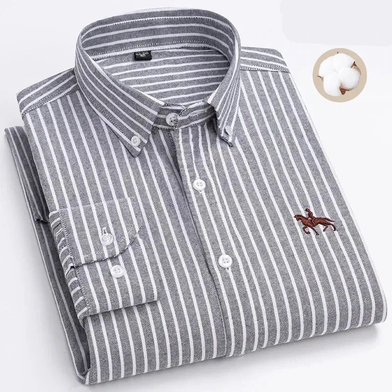 Chemise type Oxford en coton à manches longues pour homme