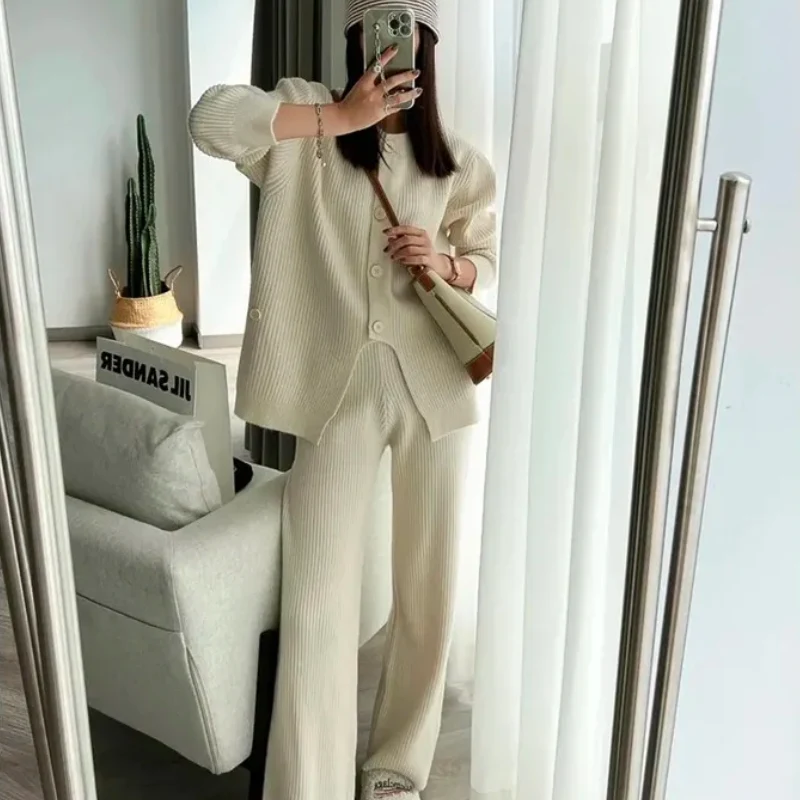 Ensemble Cardigan & Pantalon ample tricoté Élégant et Casual