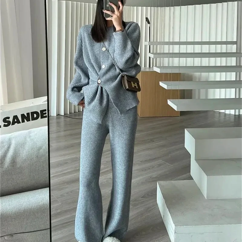 Ensemble Cardigan & Pantalon ample tricoté Élégant et Casual