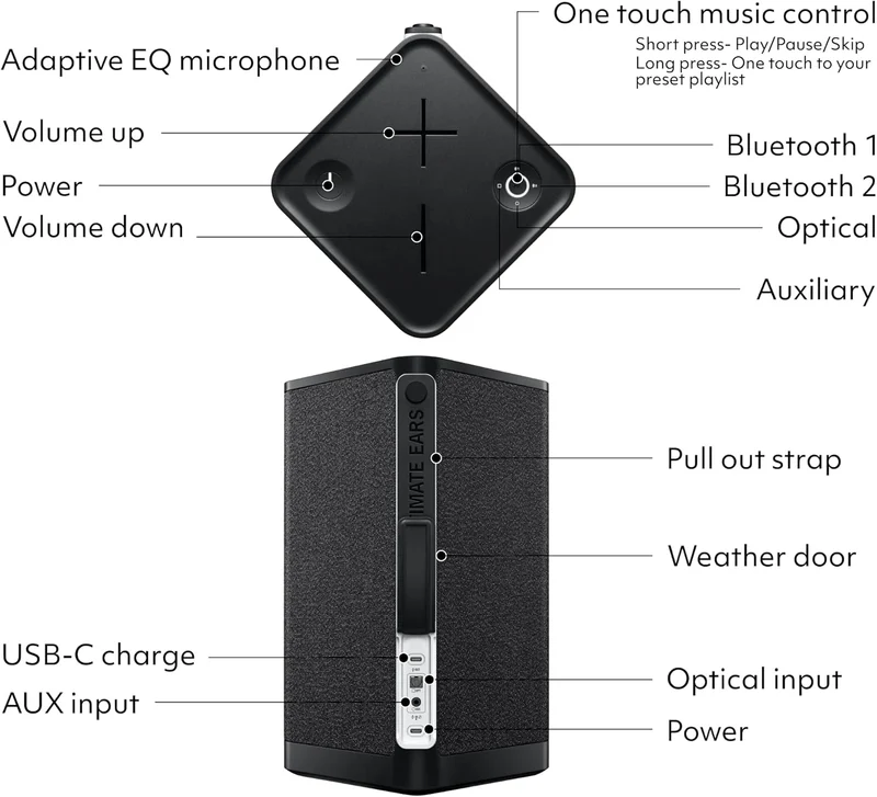 Ultimate Ears Hyperboom Portable Bluetooth Speakers, Loud Party Speaker, Big Bass, Water Resistant IPX4, 150 Ft Range, USB-C – Black