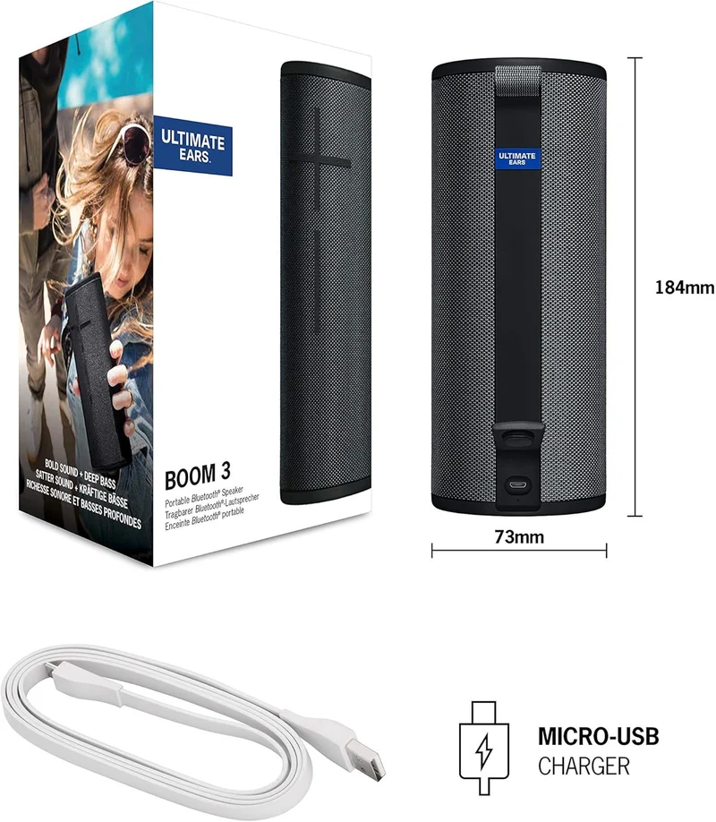 Ultimate Ears Boom 3 Portable Waterproof Bluetooth Speaker - Night Black by Ultimate Ears (Renewed)