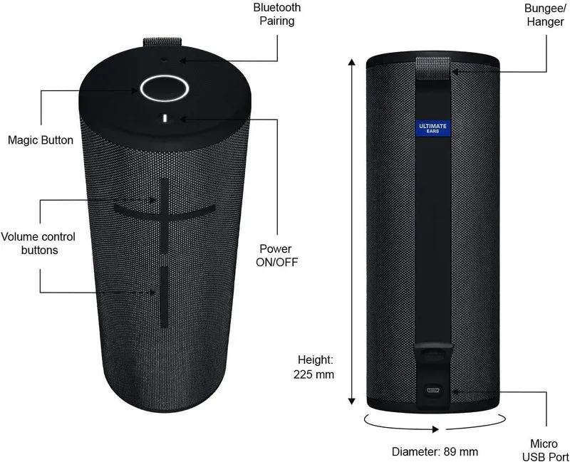 Ultimate Ears MEGABOOM 3 Portable Waterproof Bluetooth Speaker - Bulk Packaging - Night Black (Renewed)