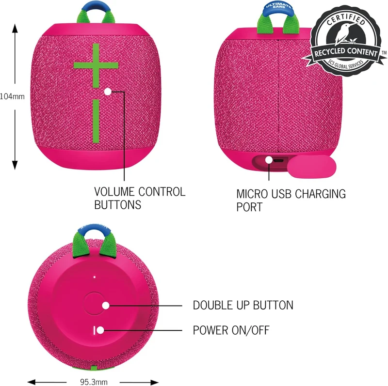 ULTIMATE EARS WONDERBOOM 3,Portable Wireless Bluetooth Speaker - Hyper Pink (Renewed)