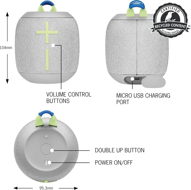 Ultimate Ears WONDERBOOM 3 Waterproof/Dustproof Mini Speaker - Joyous Brights Grey (Renewed)