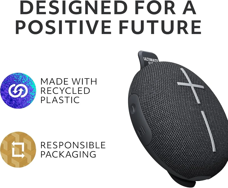 Ultimate Ears MINIROLL Ultra-Portable Waterproof Bluetooth Speaker, Big Bass, IP67 Dustproof, 131 ft (40 m) Range - Gentle Black