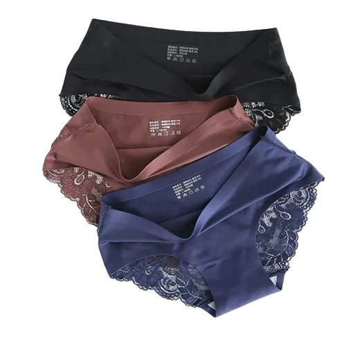 Lot de 3 Culottes en soie glacée invisibles avec dentelle