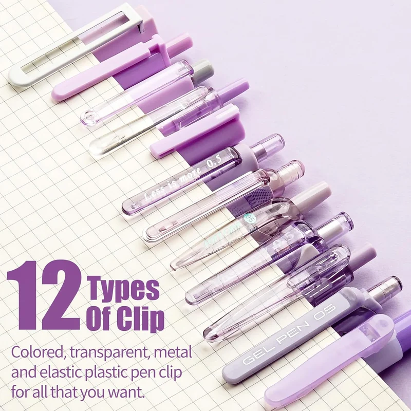 Lavender Series Gel Pens, Black & Purple Ink Writing Pens with 0.5 mm Smooth Fine Point, School Office Stationery Supplies Desk Accessories Gifts for Women, Set of 12
