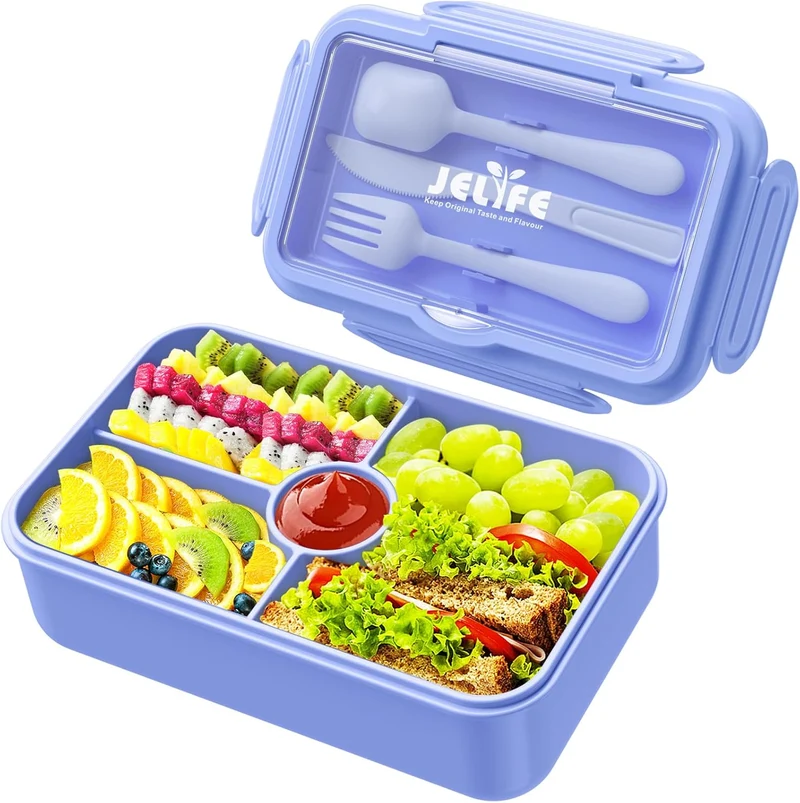 Bento Lunch Box for Kids - Leakproof Bento Boxes w/ 4 Compartments - Reusable On-the-Go Meal - Macaron