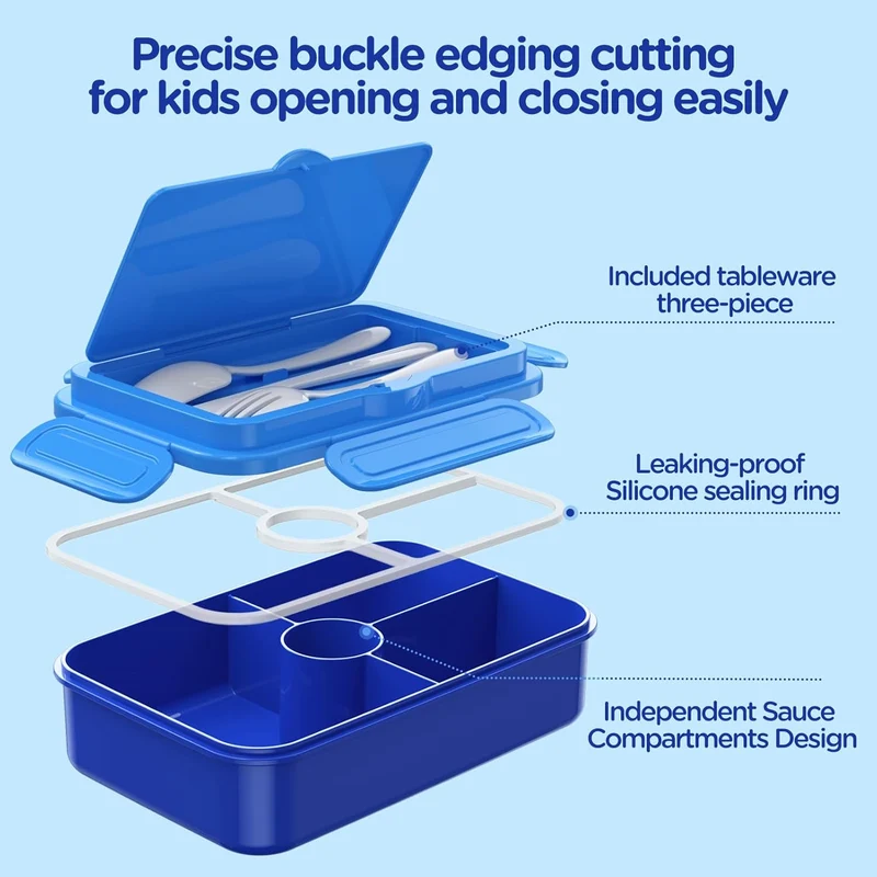 Bento Lunch Box - Leakproof 4 Compartments Large Bento-Style Bento Box Containers w/ Tableware - Dinasour