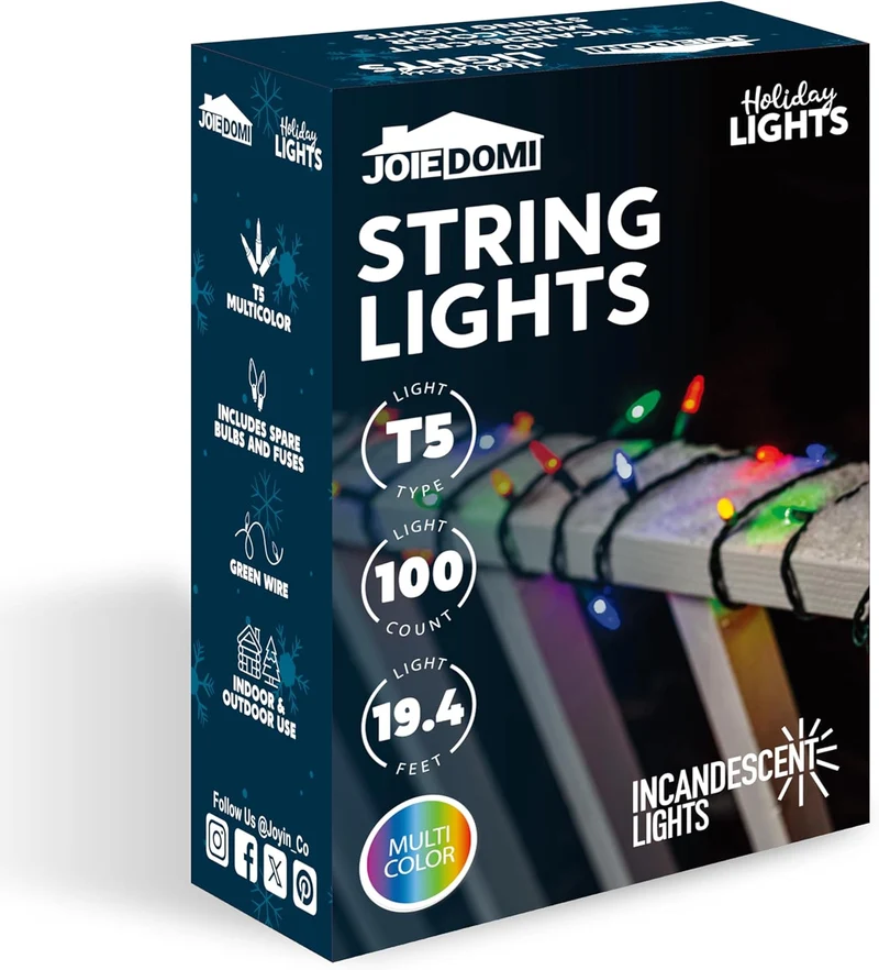 Multicolor Christmas String Lights,100 CT/ 21.4FT Tree Lights Plug Decorations - Green Wire