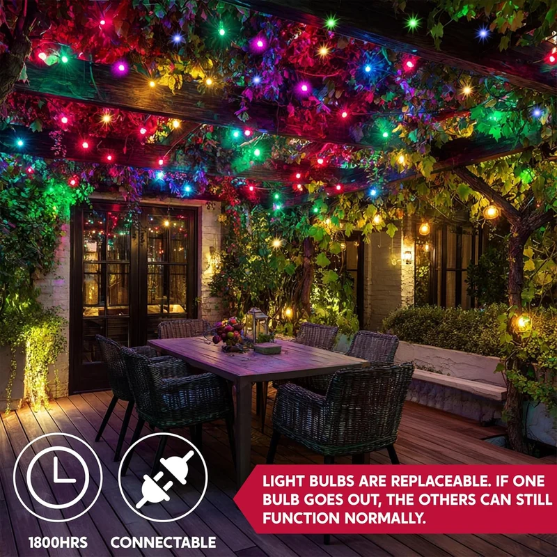 Multicolor Christmas String Lights,100 CT/ 21.4FT Tree Lights Plug Decorations - Green Wire