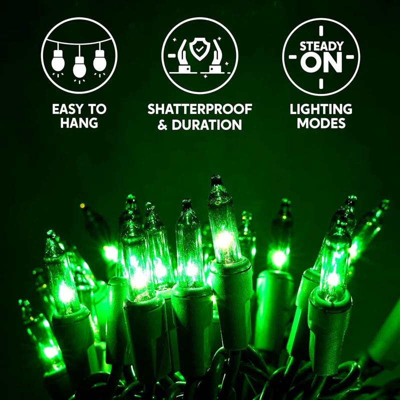 Green Christmas String Lights,100 Ct / 22.3FT Tree Lights Plug in Decorations - Green Wire