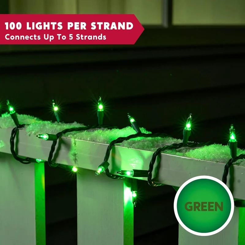 Green Christmas String Lights,100 Ct / 22.3FT Tree Lights Plug in Decorations - Green Wire