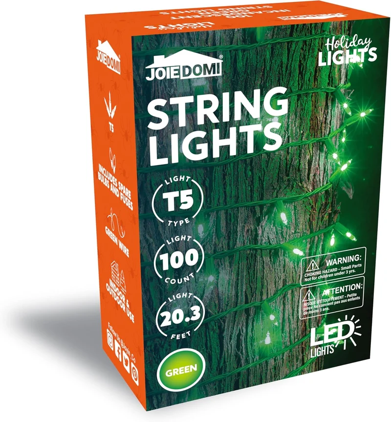 Green Christmas String Lights,100 Ct / 22.3FT Tree Lights Plug in Decorations - Green Wire