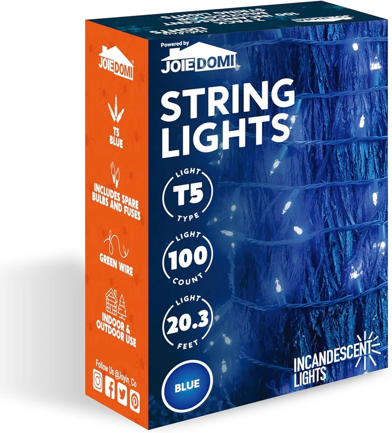 Blue Christmas String Lights,100 CT/ 22.3FT Fairy Tree Lights Plug Decorations - Green Wire