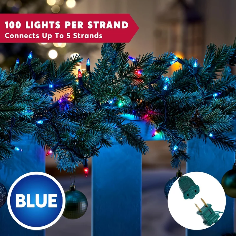 Blue Christmas String Lights,100 CT/ 22.3FT Fairy Tree Lights Plug Decorations - Green Wire