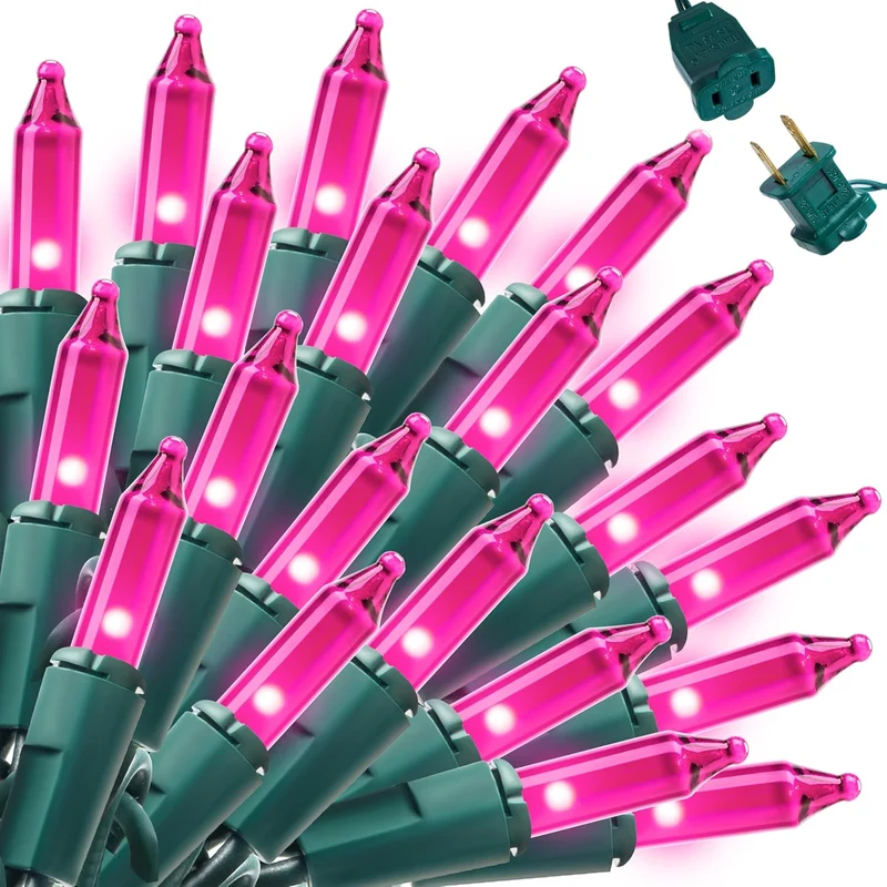 Pink Christmas String Lights,100 CT/ 21.4FT Fairy Tree Lights Plug in Decor - Green Wire