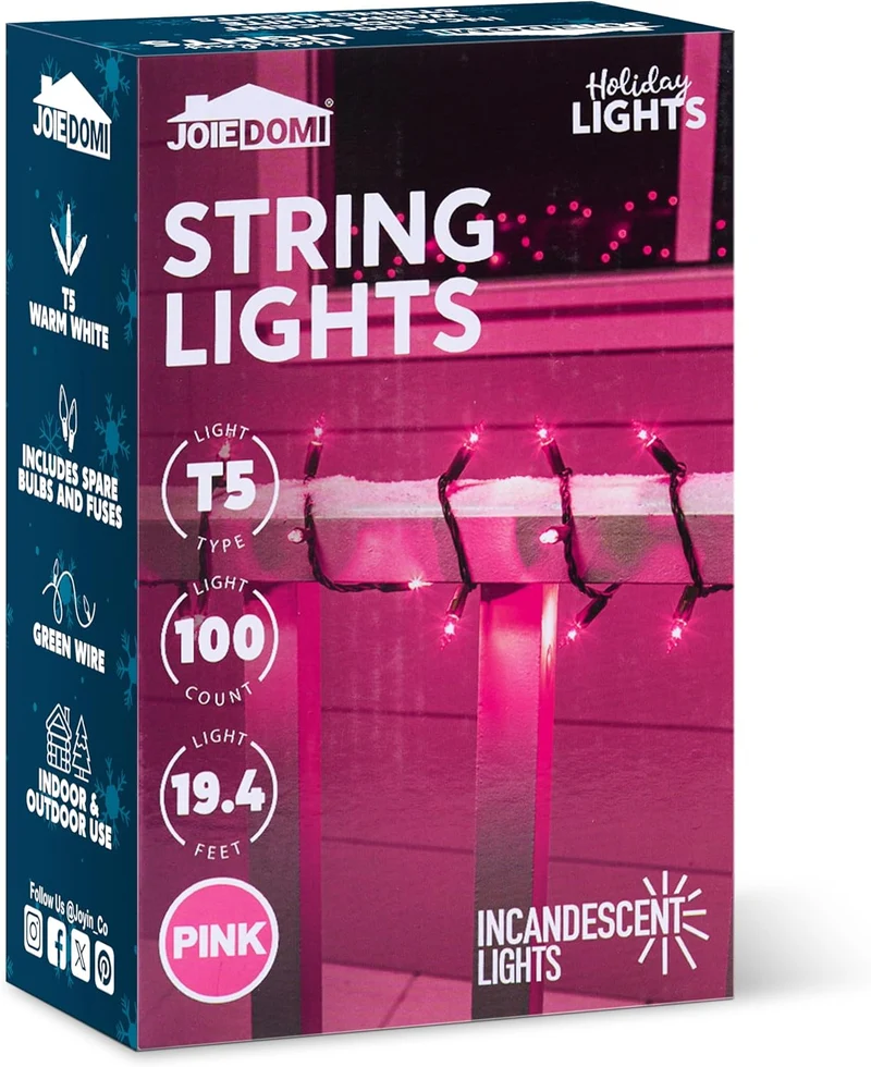 Pink Christmas String Lights,100 CT/ 21.4FT Fairy Tree Lights Plug in Decor - Green Wire