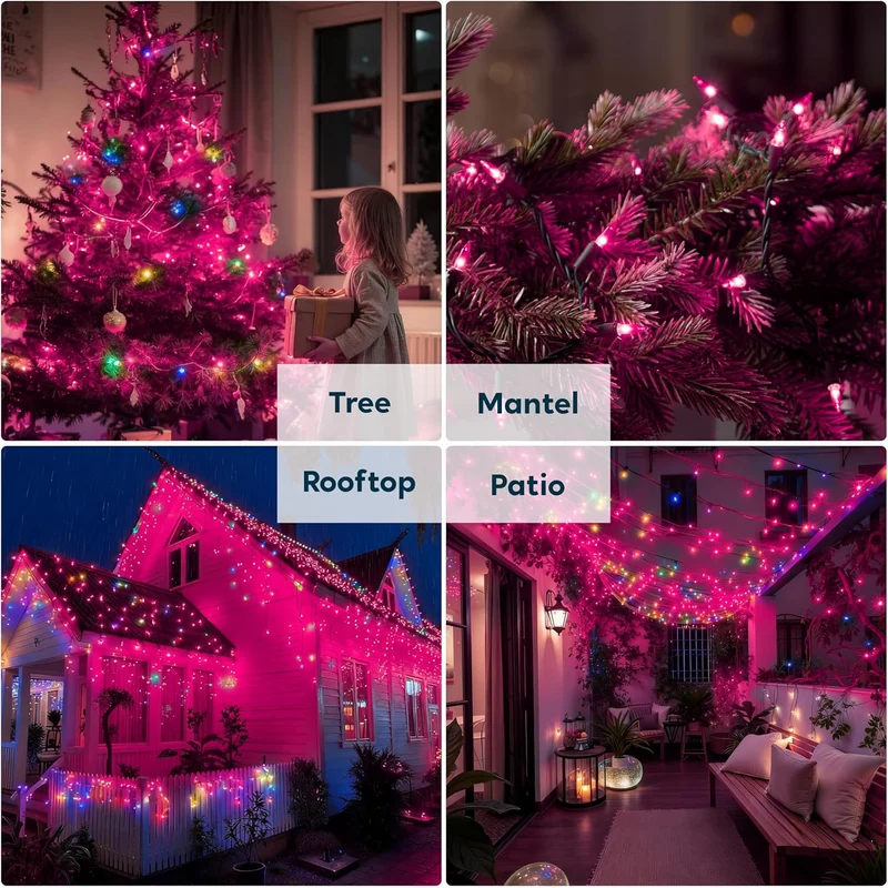 Pink Christmas String Lights,100 CT/ 21.4FT Fairy Tree Lights Plug in Decor - Green Wire