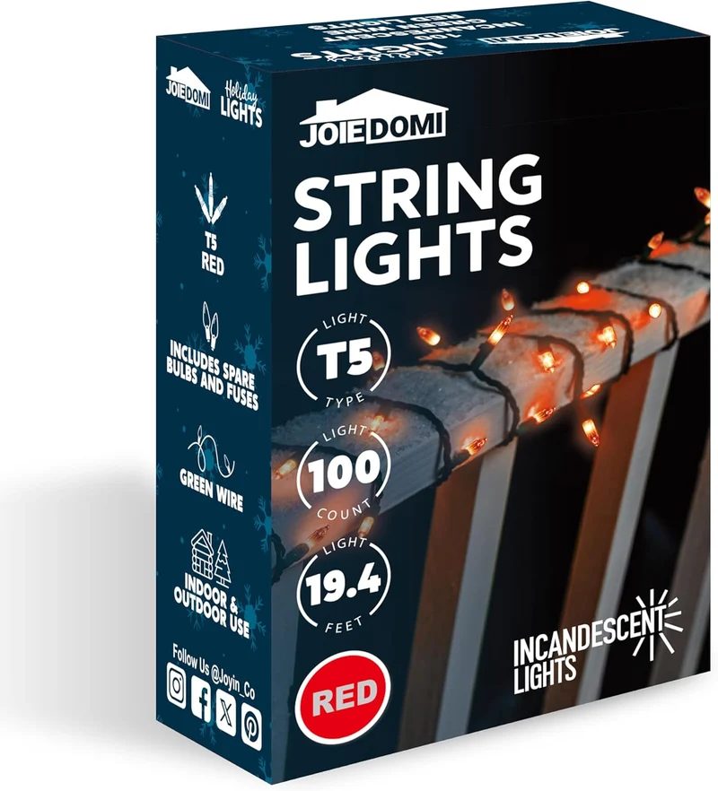 Red Christmas String Lights,100 CT/ 21.4FT Tree Lights Plug in Decorations - Green Wire