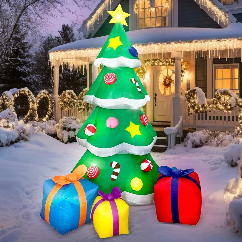 7 FT Christmas Giant Tree Inflatables Decoration with 3 Gift Boxes Build-in LEDs