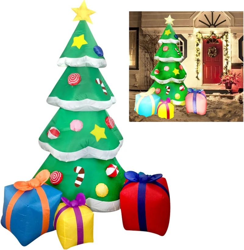 7 FT Christmas Giant Tree Inflatables Decoration with 3 Gift Boxes Build-in LEDs
