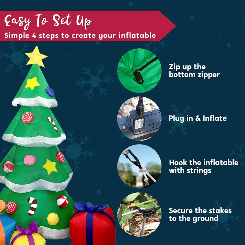 7 FT Christmas Giant Tree Inflatables Decoration with 3 Gift Boxes Build-in LEDs