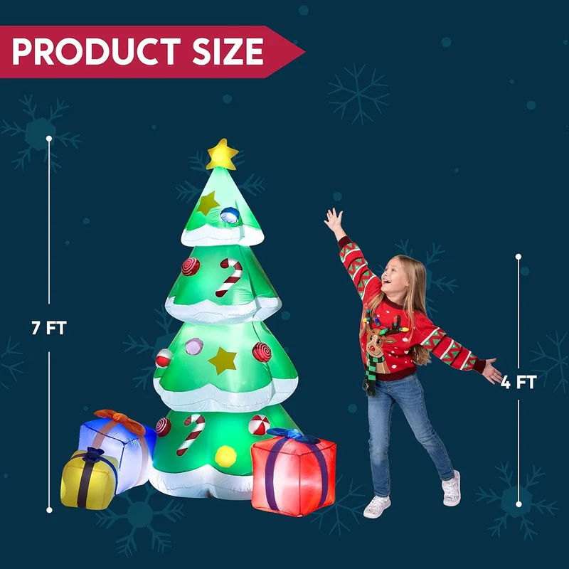 7 FT Christmas Giant Tree Inflatables Decoration with 3 Gift Boxes Build-in LEDs