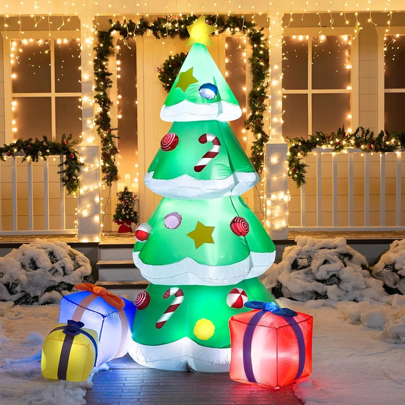 7 FT Christmas Giant Tree Inflatables Decoration with 3 Gift Boxes Build-in LEDs
