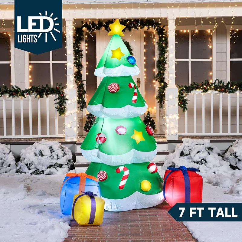 7 FT Christmas Giant Tree Inflatables Decoration with 3 Gift Boxes Build-in LEDs