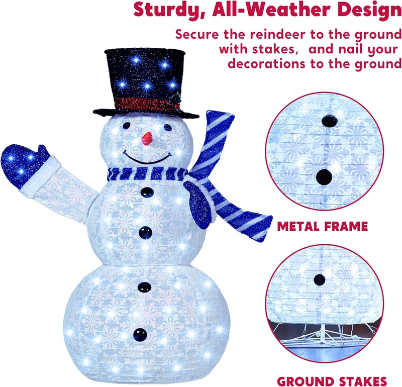 3PCS 3D Christmas Collapsible Snowman Yard Light 270 Pre-Lit LED Cool White Lights - Blue Scarf