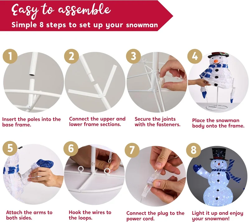 3PCS 3D Christmas Collapsible Snowman Yard Light 270 Pre-Lit LED Cool White Lights - Blue Scarf