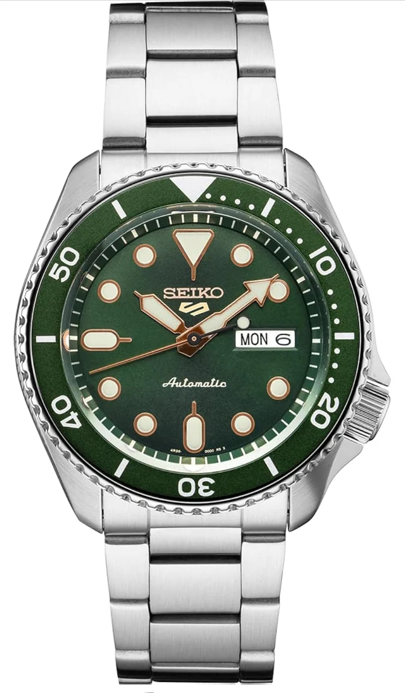 SEIKO Automatic Watch 5 Sports - Day/Date Calendar, LumiBrite Hands and Markers, and Rotating Bezel, 100m Water-Resistant - Silver