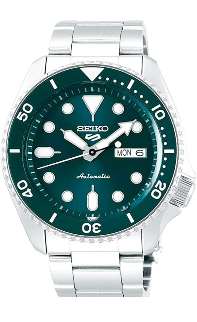 SEIKO Automatic Watch 5 Sports - Day/Date Calendar, LumiBrite Hands and Markers, and Rotating Bezel, 100m Water-Resistant - Green