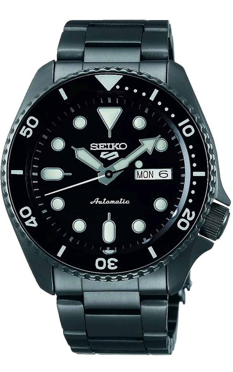 SEIKO Automatic Watch 5 Sports - Day/Date Calendar, LumiBrite Hands and Markers, and Rotating Bezel, 100m Water-Resistant - Black