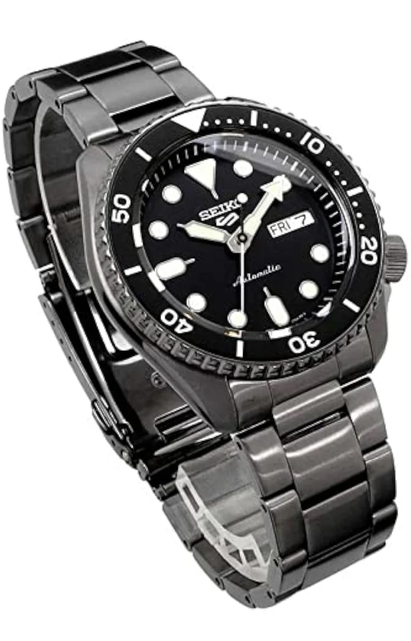 SEIKO Automatic Watch 5 Sports - Day/Date Calendar, LumiBrite Hands and Markers, and Rotating Bezel, 100m Water-Resistant - Black