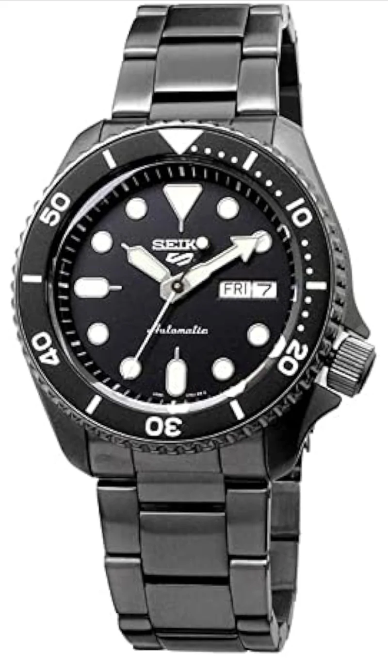 SEIKO Automatic Watch 5 Sports - Day/Date Calendar, LumiBrite Hands and Markers, and Rotating Bezel, 100m Water-Resistant - Black