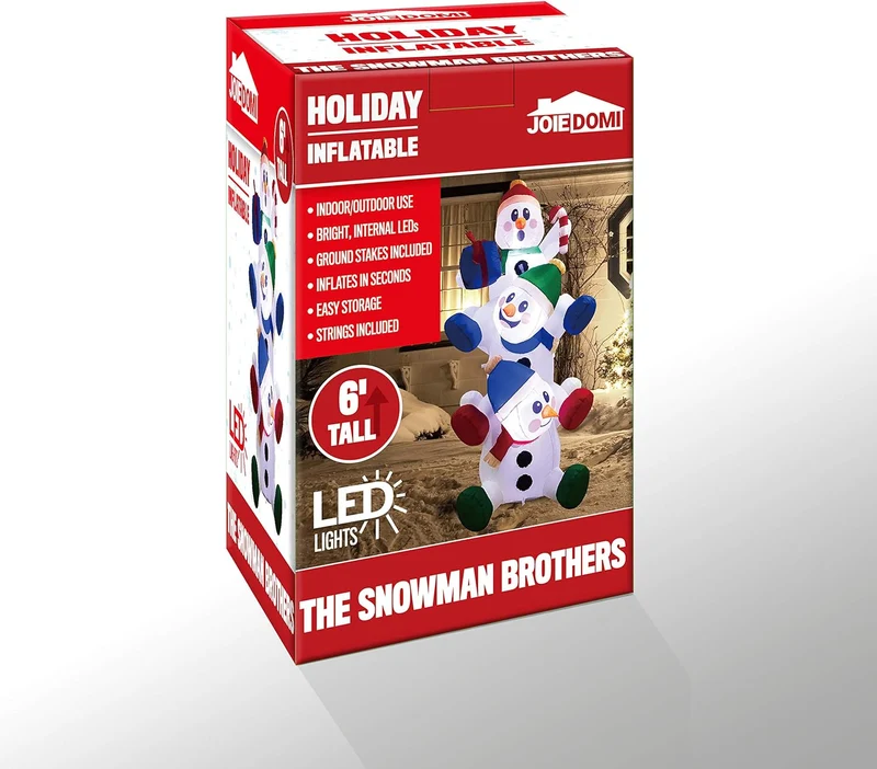 6 FT Christmas Inflatable Decoration Stacked Snowman w/ Build-in LEDs Blow Up Inflatables Décor