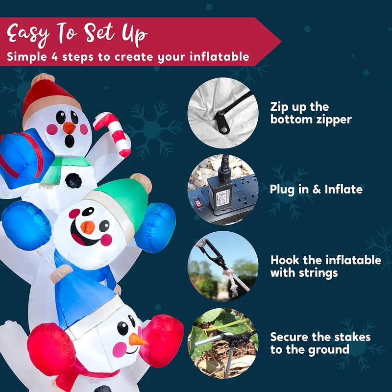 6 FT Christmas Inflatable Decoration Stacked Snowman w/ Build-in LEDs Blow Up Inflatables Décor