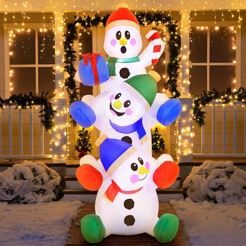 6 FT Christmas Inflatable Decoration Stacked Snowman w/ Build-in LEDs Blow Up Inflatables Décor