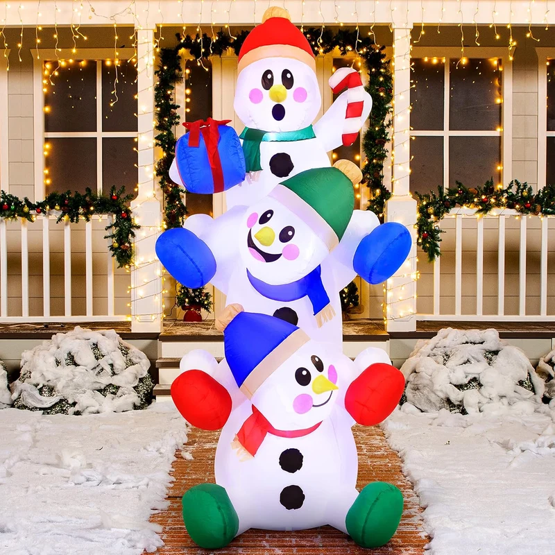 6 FT Christmas Inflatable Decoration Stacked Snowman w/ Build-in LEDs Blow Up Inflatables Décor